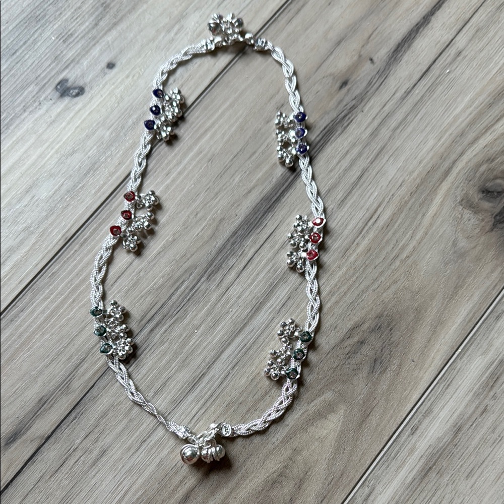 Indian Elegant Silver Necklace with Multicolor Accents